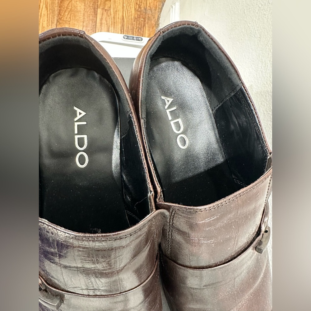 ALDO Men's Dark Brown Leather Slip-On Loafers with Buckle Accent - Picture 3 of 10